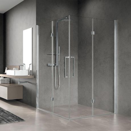 Mampara de ducha angular de 2 puertas plegables con bisagras inox - Ideal  Mamparas